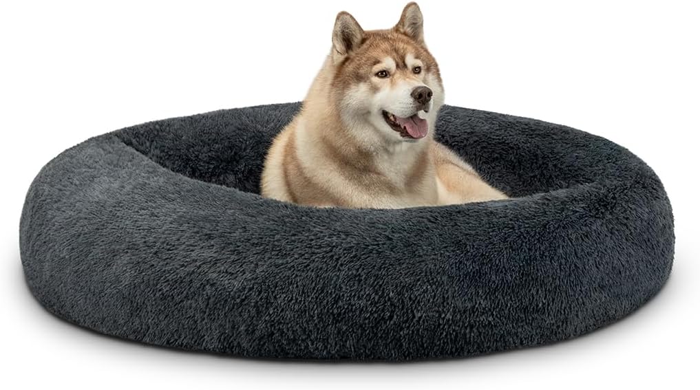 lionto Cama Donut XL: Cojín Redondo de Felpa con Relleno Extra Grueso (Ø 120 cm)