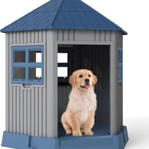 COSTWAY Caseta de Plástico Tipo Granero con Claraboya y Doble Ventana (76x90x96 cm)