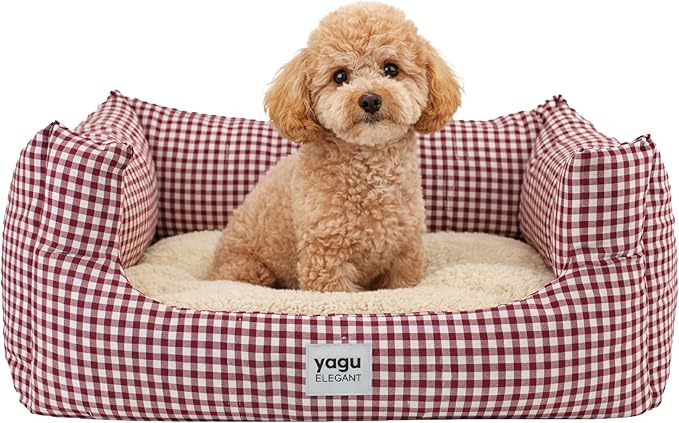 YAGU Cama Confort Vichy Grana: Interior de Borreguillo y Relleno Ecológico (50x38x22 cm)
