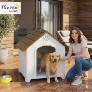PawHut Caseta de Plástico XL Impermeable con Ventanas y Estacas de Suelo (88x79x89 cm)